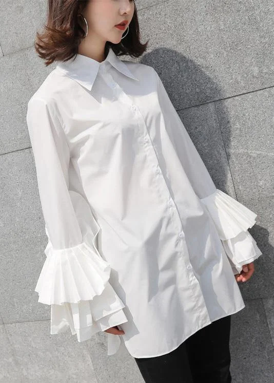 Laidback Style Modern white cotton clothes For Women flare sleeve baggy summer top