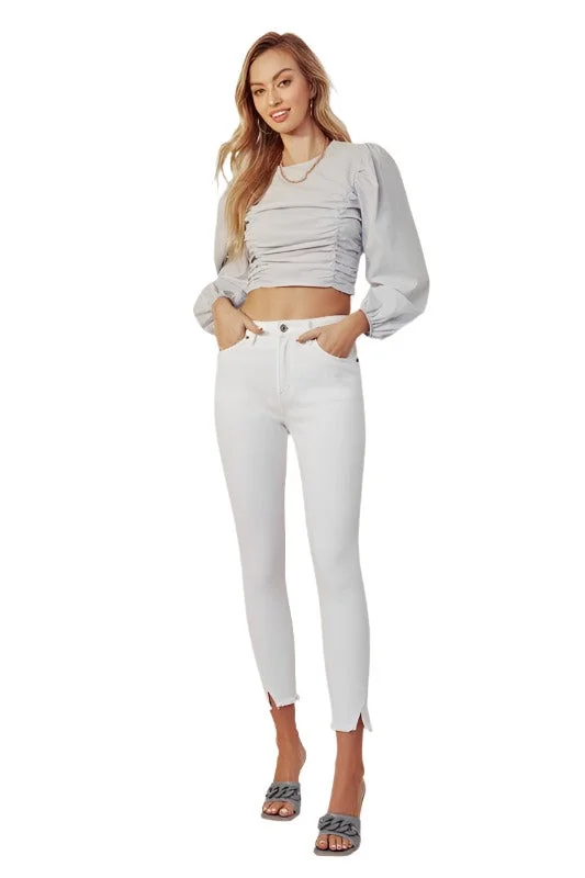 Personalized Layout High Rise Ankle Skinny White Jeans