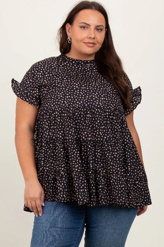 Soft Textiles Black Animal Print Tiered Plus Top