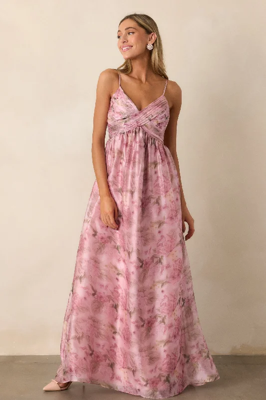 Cozy Comfort Blooming In Essence Pink Floral Maxi Dress