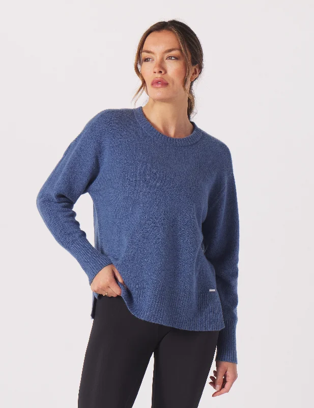 Trendy Vibes Elevated Knit Crew: Washed Blue Heather