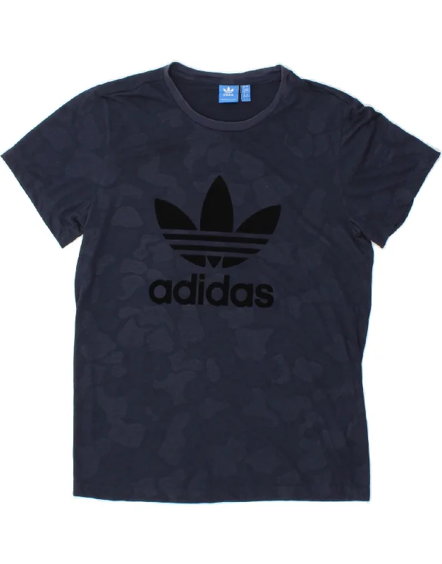 Budget Apparel ADIDAS Womens Graphic T-Shirt Top UK 12 Medium Navy Blue Camouflage