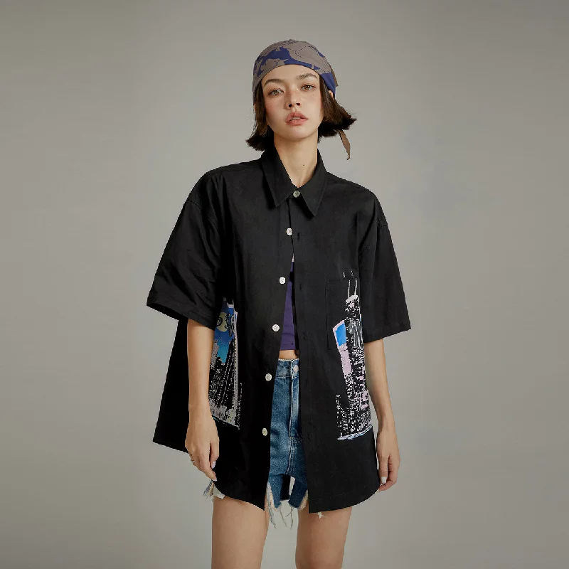 Chill Style Cotton Boxy Pritned City Skyline Shirt