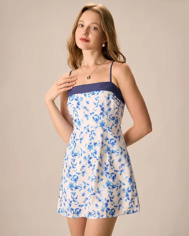 Daily Comfort Women's Blue Floral Slip Mini Dress