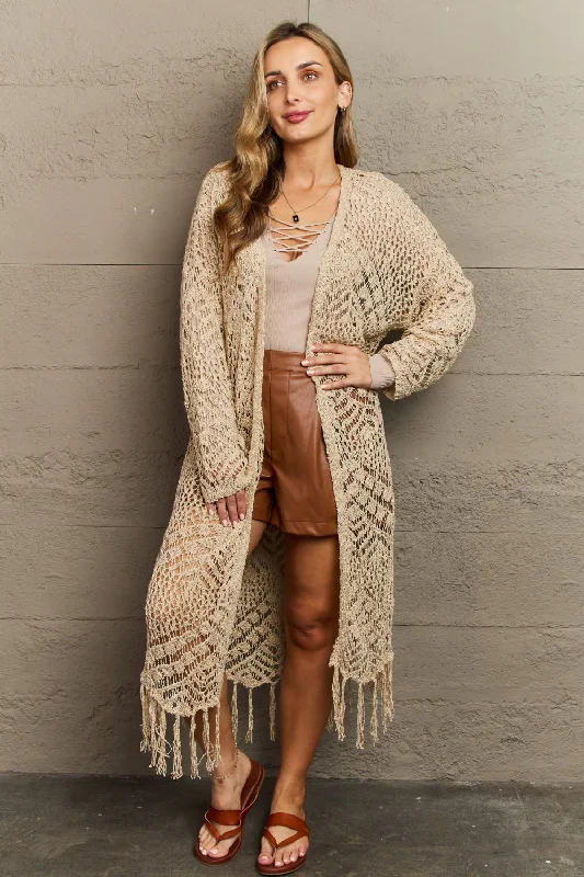 Comfy Clothes HEYSON Boho Chic Full Size Western Knit Fringe Cardigan