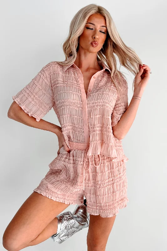 Romantic Tenderness Figuring It Out Ruffle Smocked Blouse & Shorts Set (Pink)