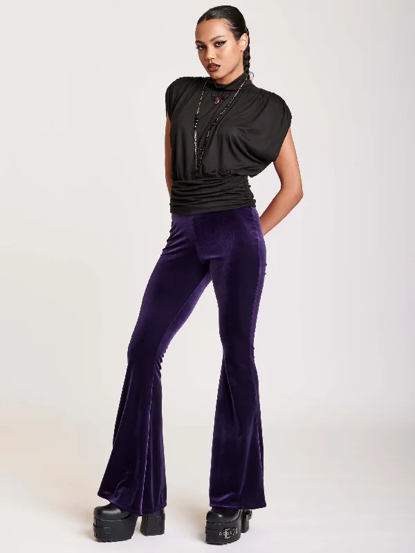 Comfort Wardrobe Purple Velvet Flared Leggings