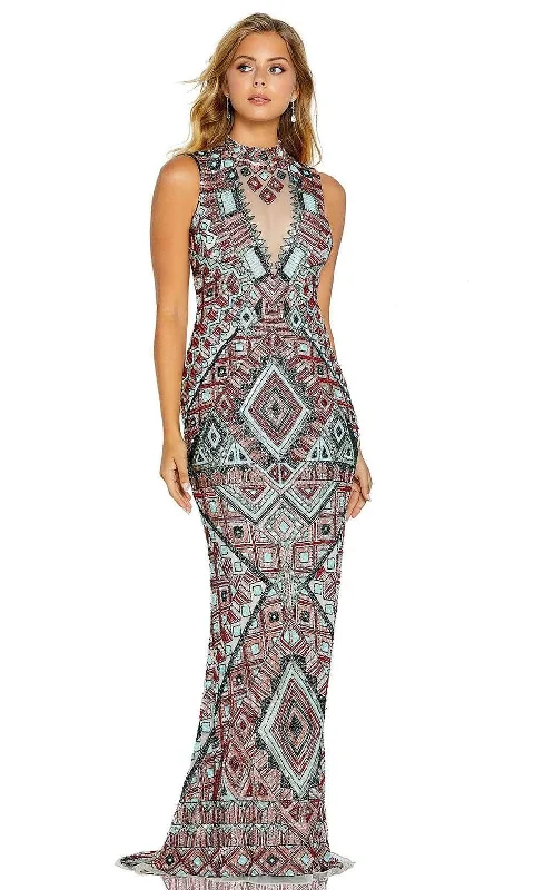 Classy Outfits Amarra - 20909 Geometric Beaded High Halter Dress