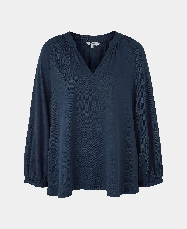 Simple Comfort Women's Navy Viscose Twill Grandad Collar Shirt