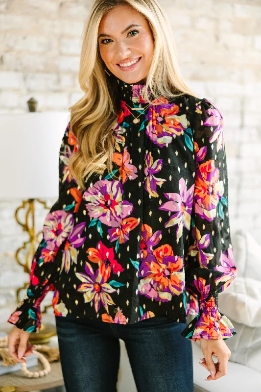 Comfortable Layering Fate: Keep It Up Black Floral Blouse