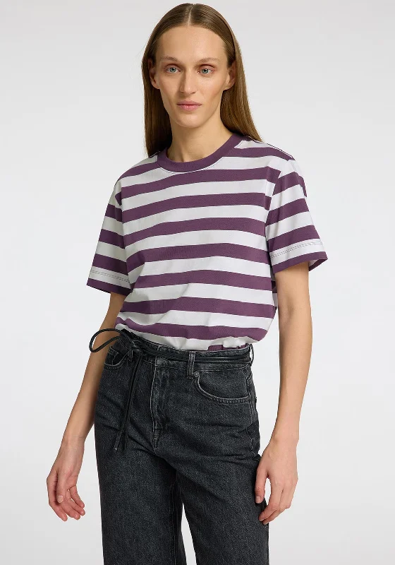 Soft Texture Selected Femme Essential Striped Boxy T Shirt, Purple and White