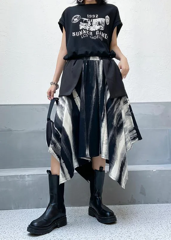 Casual Chic A-line skirt autumn and winter women's large high waist irregular black tie dye skirt