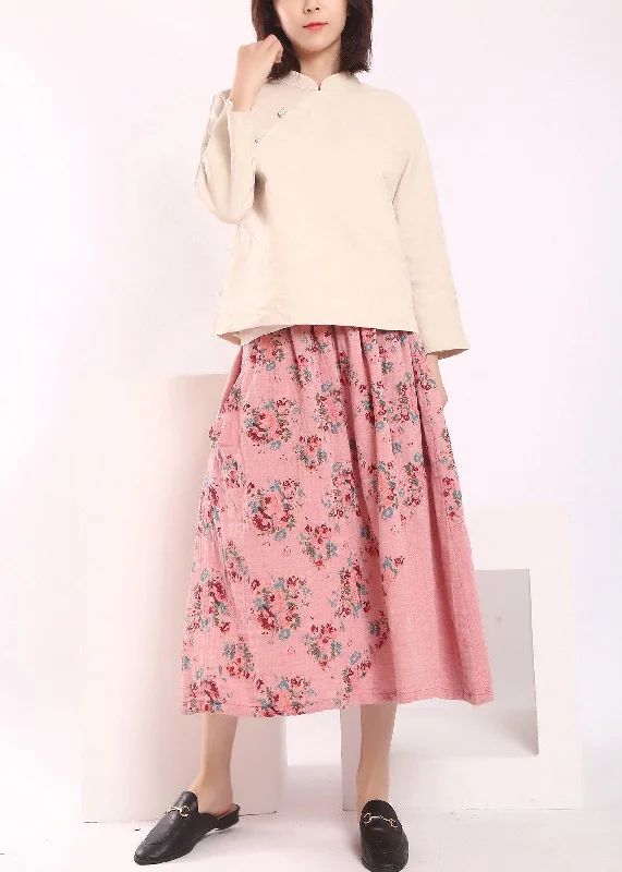Fashion Comfort Organic Pink Patchwork A Line Skirts Cotton Linen