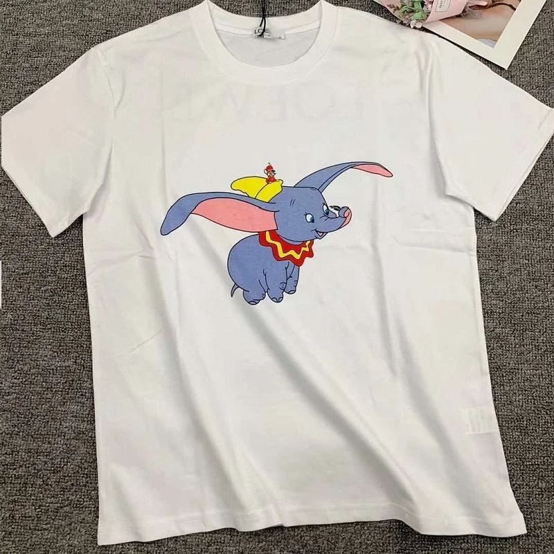 Trendy Styles Summer T-shirt woman Casual Cotton T shirt Dumbo print back letter Pink Women's Tops Tee Shirts Trendy Styles Summer T-shirt woman Casual Cotton T shirt Dumbo print back letter Pink Women's Tops Tee Shirts