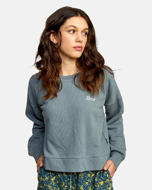 Soft Texture Scrypt Pullover Sweatshirt - Stormy Blue