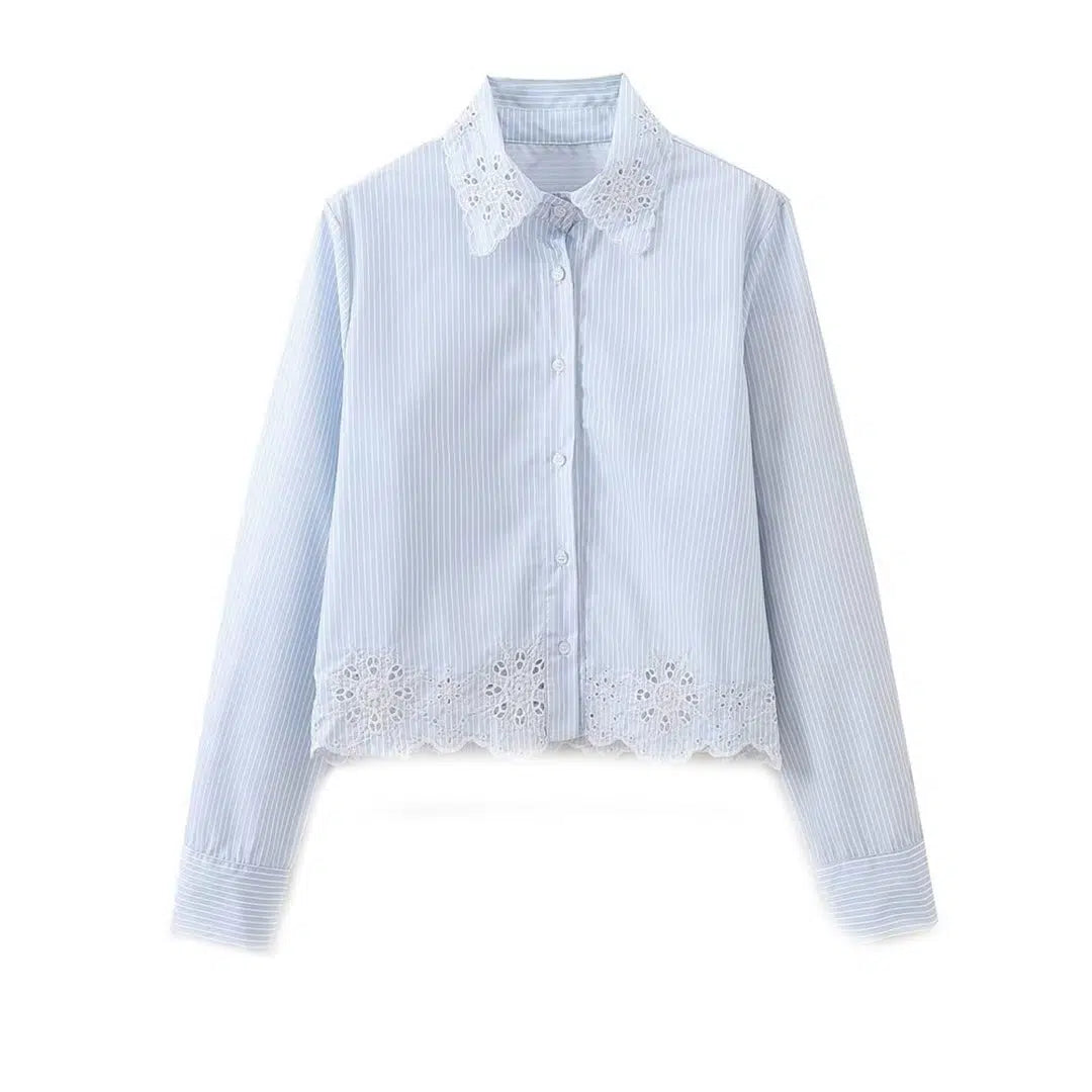 Cozy Comfort Embroidered Lace Collar Shirt