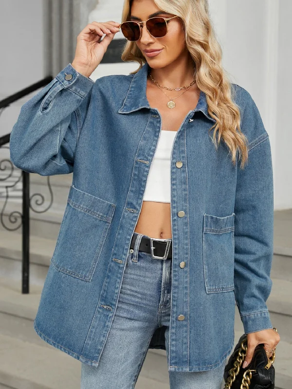 Fashion Layers Removable Hood Button Up Long Sleeve Denim Jacket