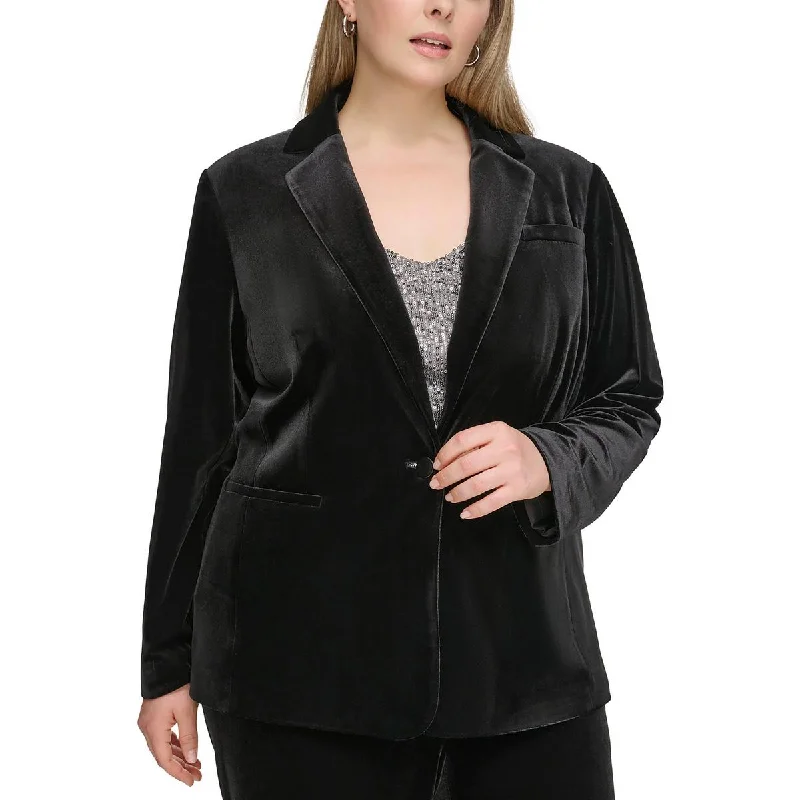 Soft Texture Calvin Klein Womens Plus Collar Velvet One-Button Blazer