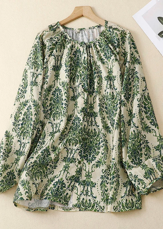 Relaxing Attire Organic Green O-Neck Print Chiffon Top Summer