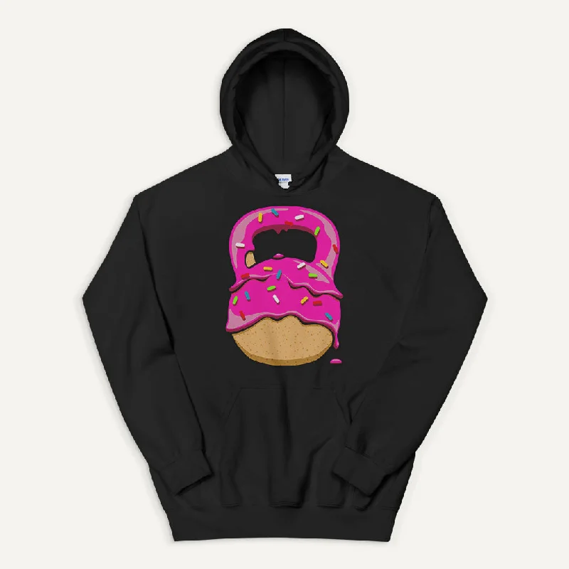 Comfortable Jeans Pink-Glazed Donut With Sprinkles Kettlebell Design Pullover Hoodie