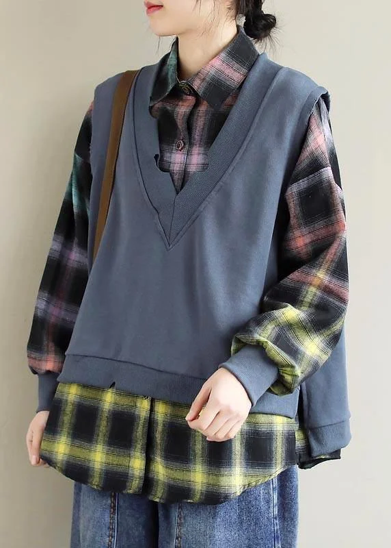 Daily Comfort Diy Gray Top Silhouette Lapel Two Pieces Oversized Spring Blouse
