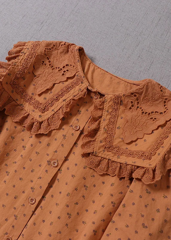 Personalized Graphic Design Natural Peter Pan Collar Print Cotton Shirts Spring