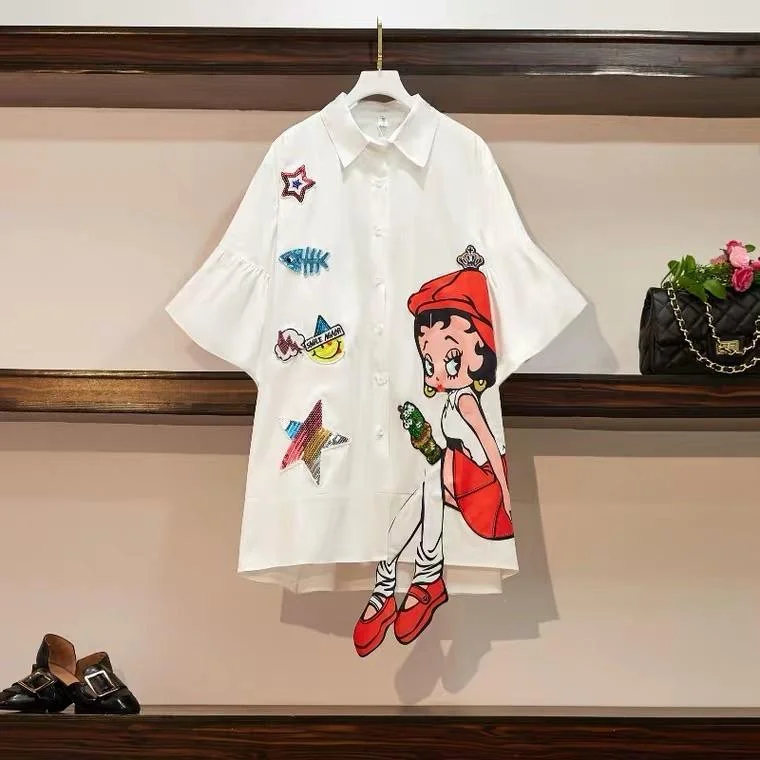 Relaxed Fit Cartoon Funky Shirt Dress