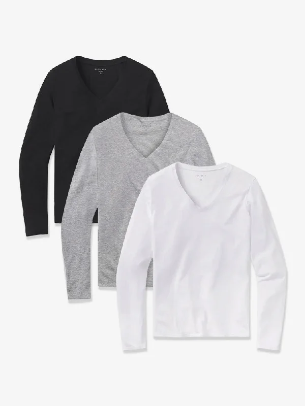 Unique Personality Long Sleeve V-Neck Tee Marcy 3-Pack