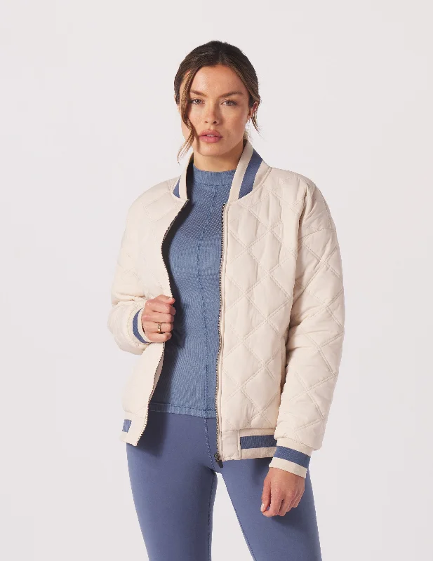 Affordable Trend Varsity Jacket: Oatmilk/Washed Blue
