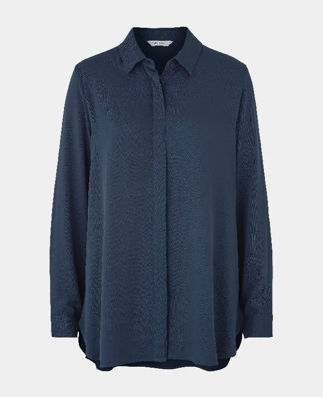 Chic and Cozy Women's Navy Viscose Twill Boyfriend Fit Shirt
