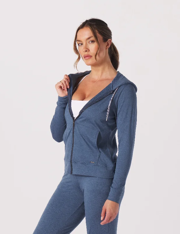 Casual Fashion On The Go Lightweight Zip Up Hoodie: Washed Blue Marble