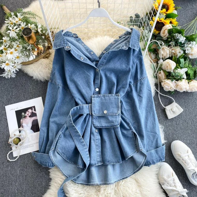 Easy Fashion Winster Denim Shirt with Waist Bag