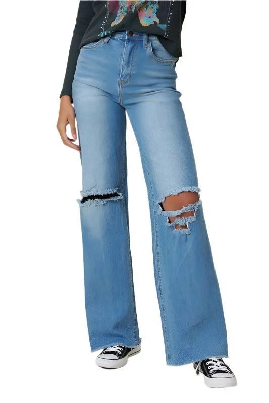 Minimal Outfits Distressed Wide Fit Jeans Medium Blue