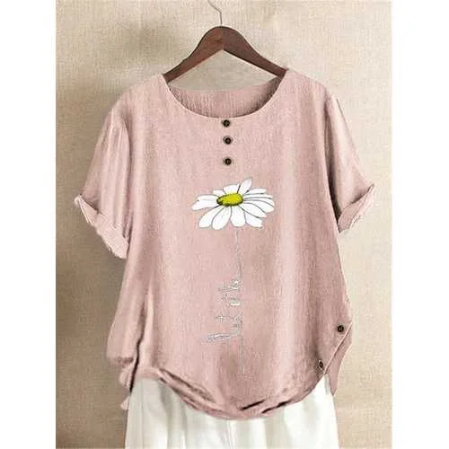 Stylish Comfort Floral Printed Button T-shirt