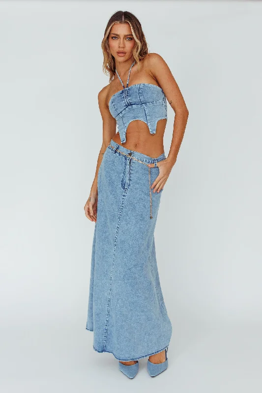 Everyday Fashion Romcom Maxi Skirt Denim Blue