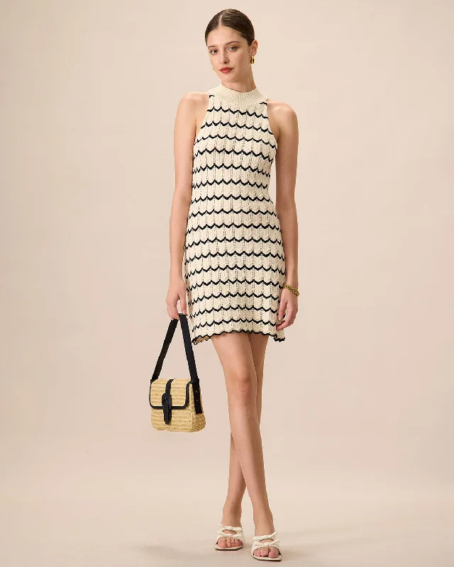 Personalized Independent Style Women's Mock Neck Contrast Knitted Mini Dress