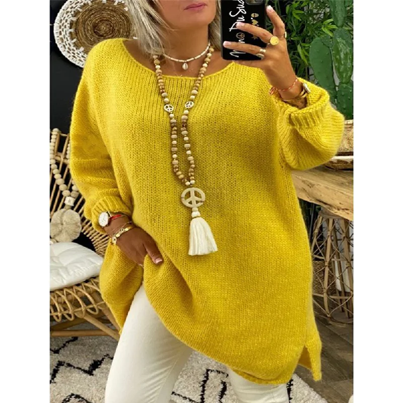 Relaxing Attire Casual Women Round Neck Knitting Loose Sweaters