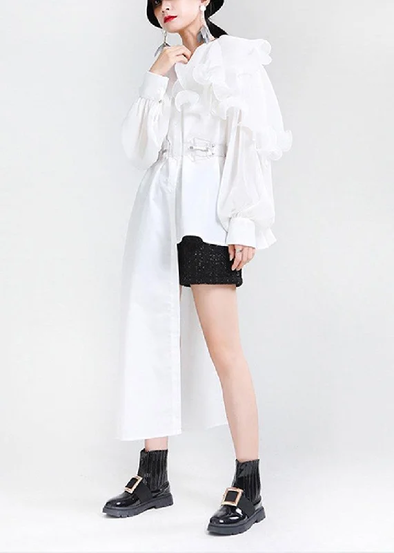 Trendy Vibes Classy White Patchwork Ruffles Chiffon Top