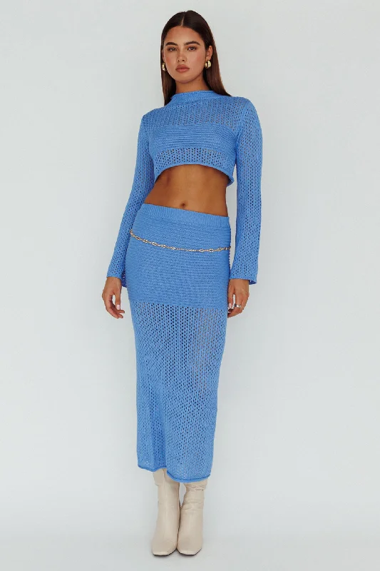 Cozy Pieces Bayside Crochet Midi Skirt Ocean