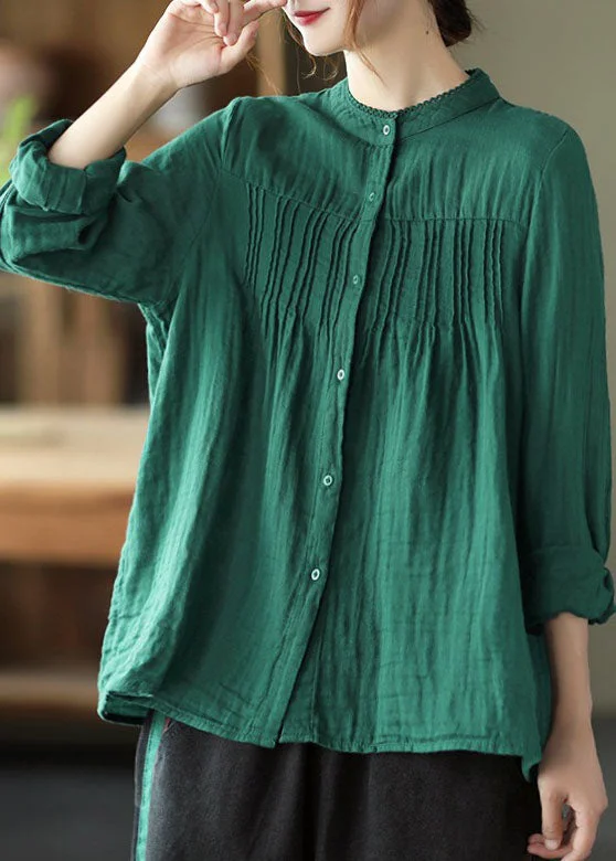 Fashion Layers Elegant Green Loose Cute Button Fall Shirt Top