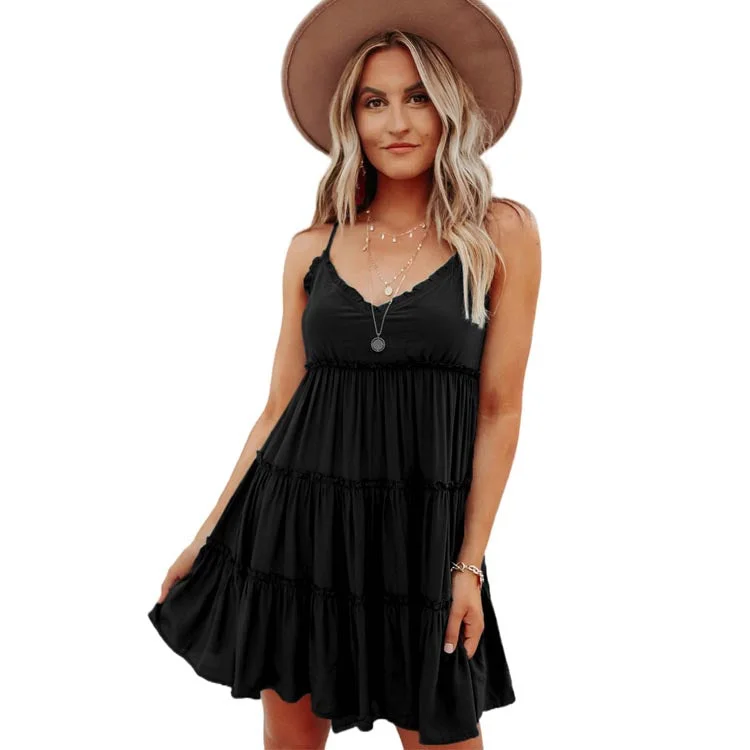 Chill Style Sexy Spaghetti Straps Ruched Ruffled Mini Dress