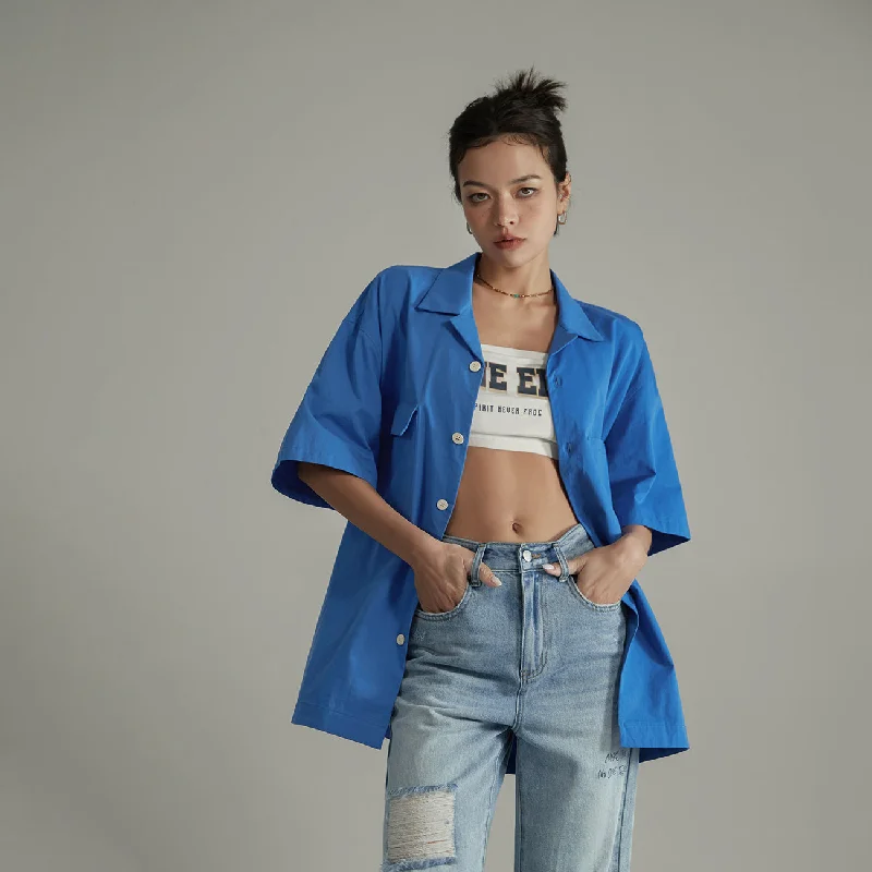 Minimalist Style Cotton Loose Fit Button Up Shirt