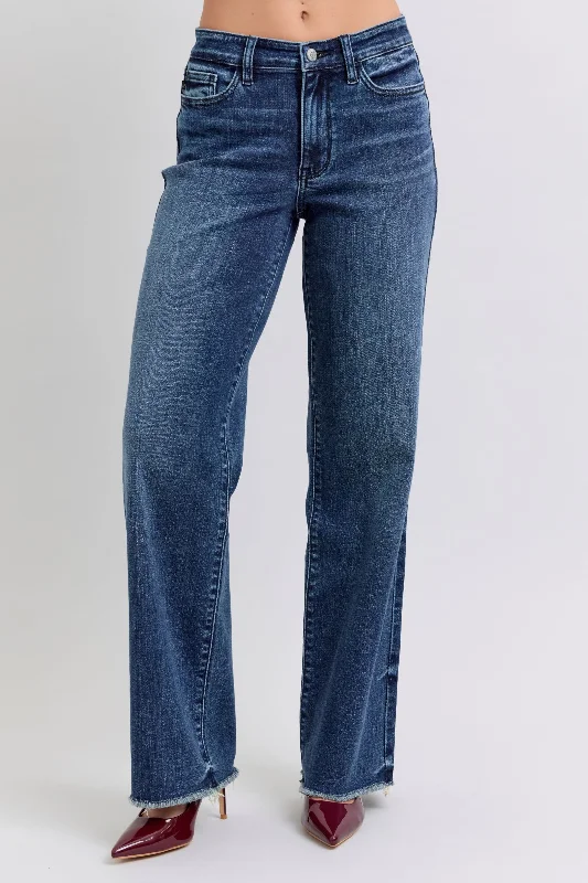 Stylish Comfort Judy Blue Full Size Raw Hem Mid Rise Jeans