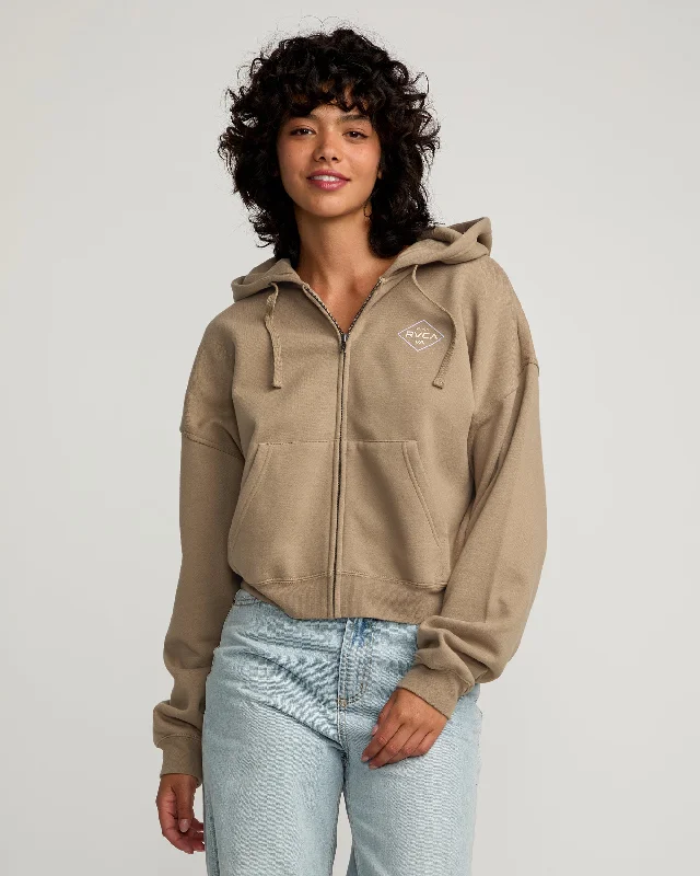 Relaxed Fit Court Zip Hoodie - Dark Khaki