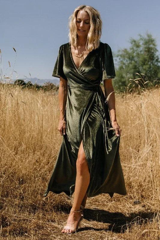 Comfort Wardrobe Katelyn Velvet Maxi Wrap Dress | Dark Olive