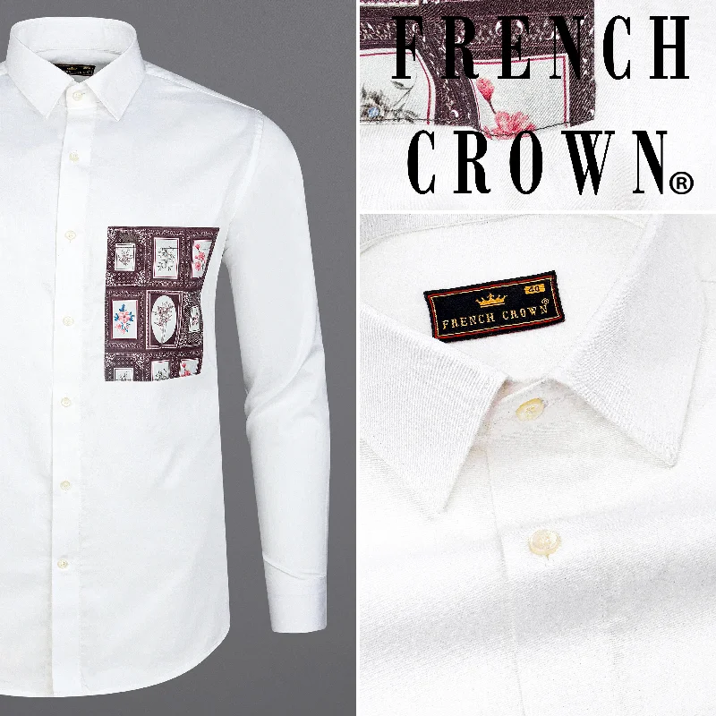 Cool Layers Bright White with Frame Printed Patch Pocket Super Soft Premium Cotton Designer Shirt