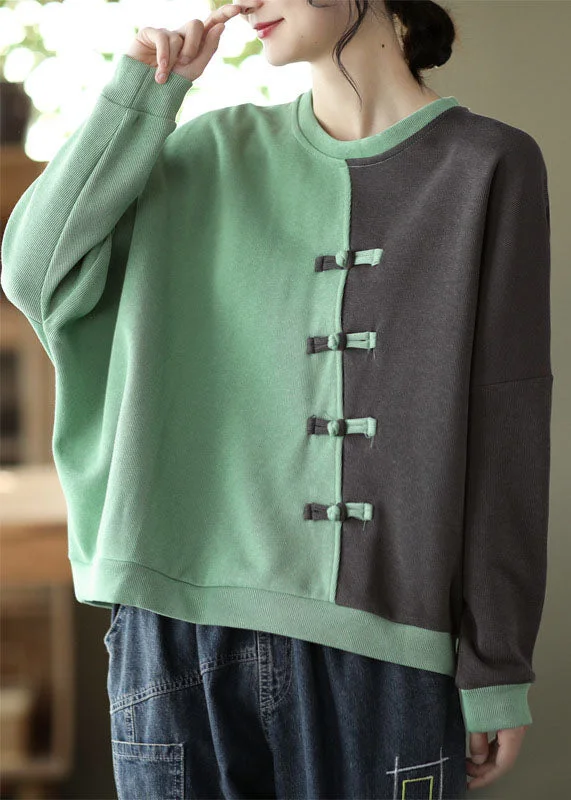Romantic Skirt Design Modern Green Patchwork Cotton Sweatshirts Top Spring
