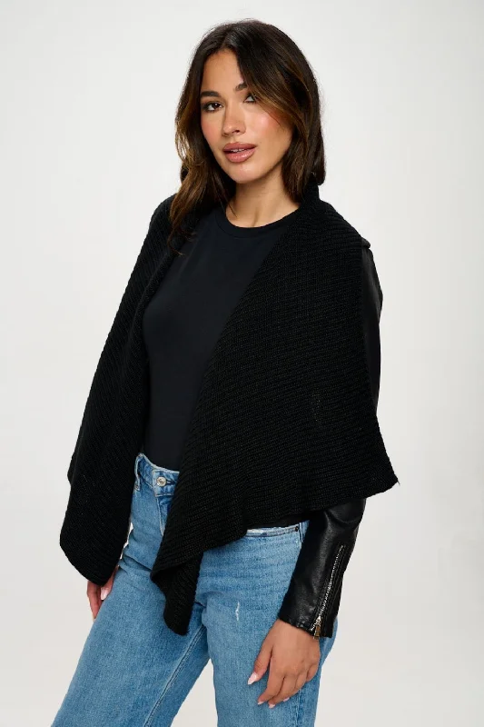 Smart Casual Coalition LA Knit Collared Faux Leather Crop Jacket