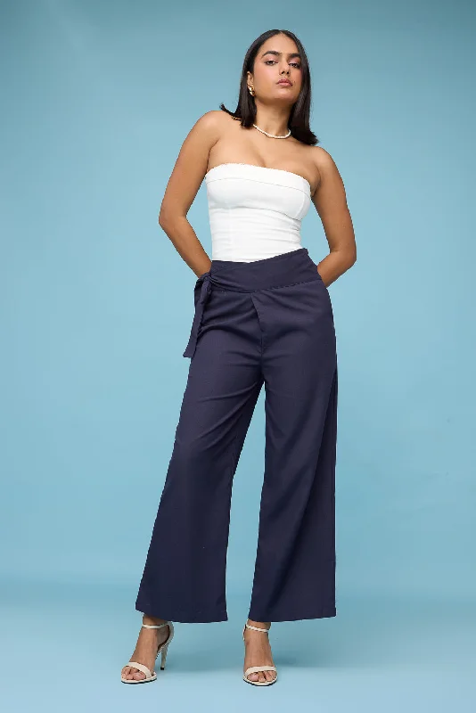 Trendy Clothing Navy Blue Wrap Around Korean Pants