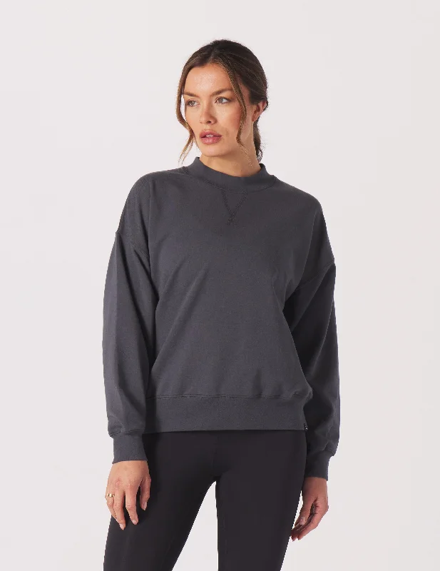 Stylish Comfortwear Vintage Oversized Crew: Carbon